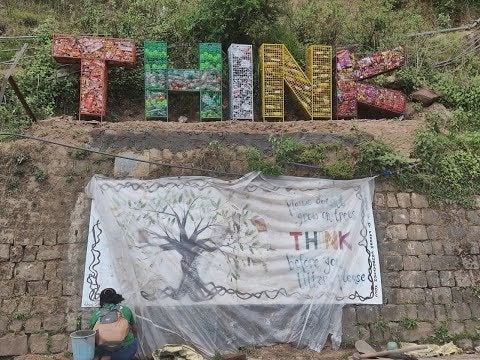 Art installation in Mcleodganj to raise awareness against plastic waste