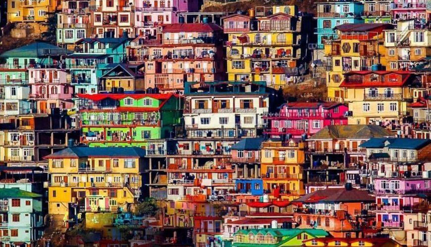 Colourful houses in Shimla, India.