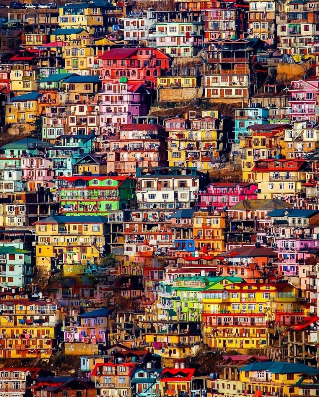 Colourful houses in Shimla, India.