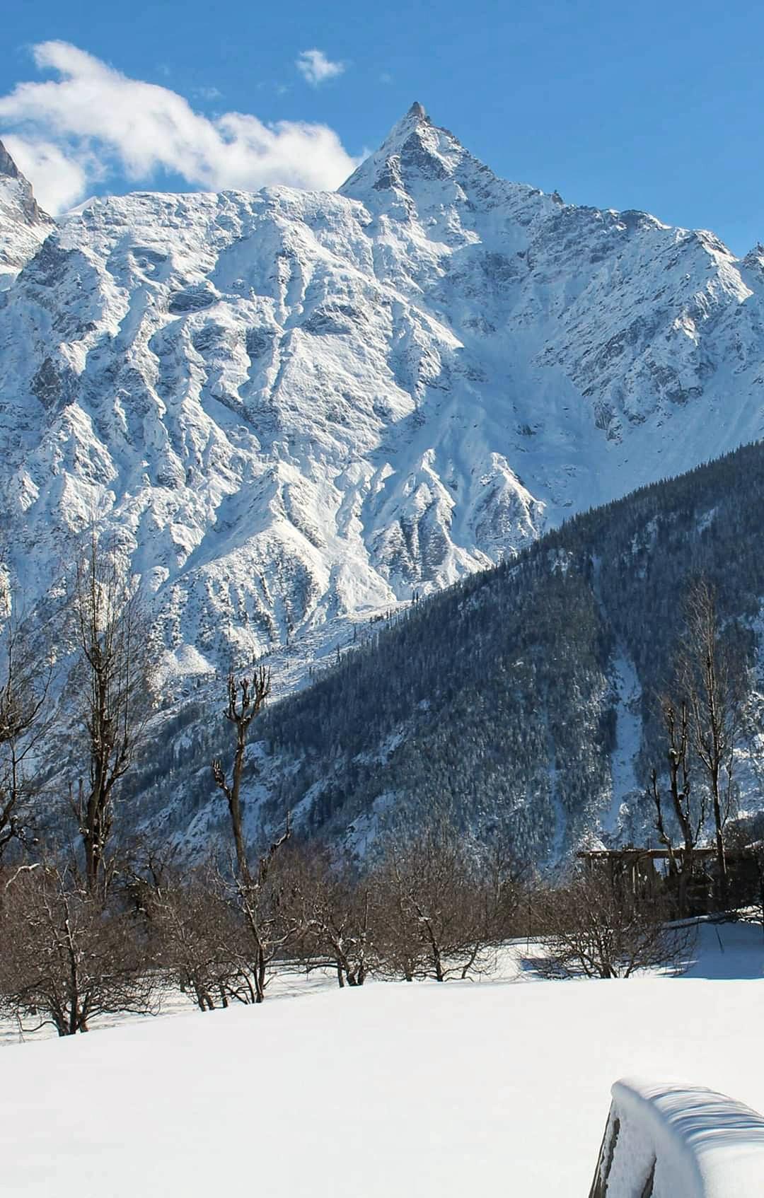 Raldang mountain of Kinnaur-Kailash mountain range bathing in morning sunshine. The picture was clicked from Chini village of Kalpa. Kalpa is 9 hours drive away from the state capital, Shimla.